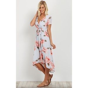 Hi-Low floral maxi wrap dress